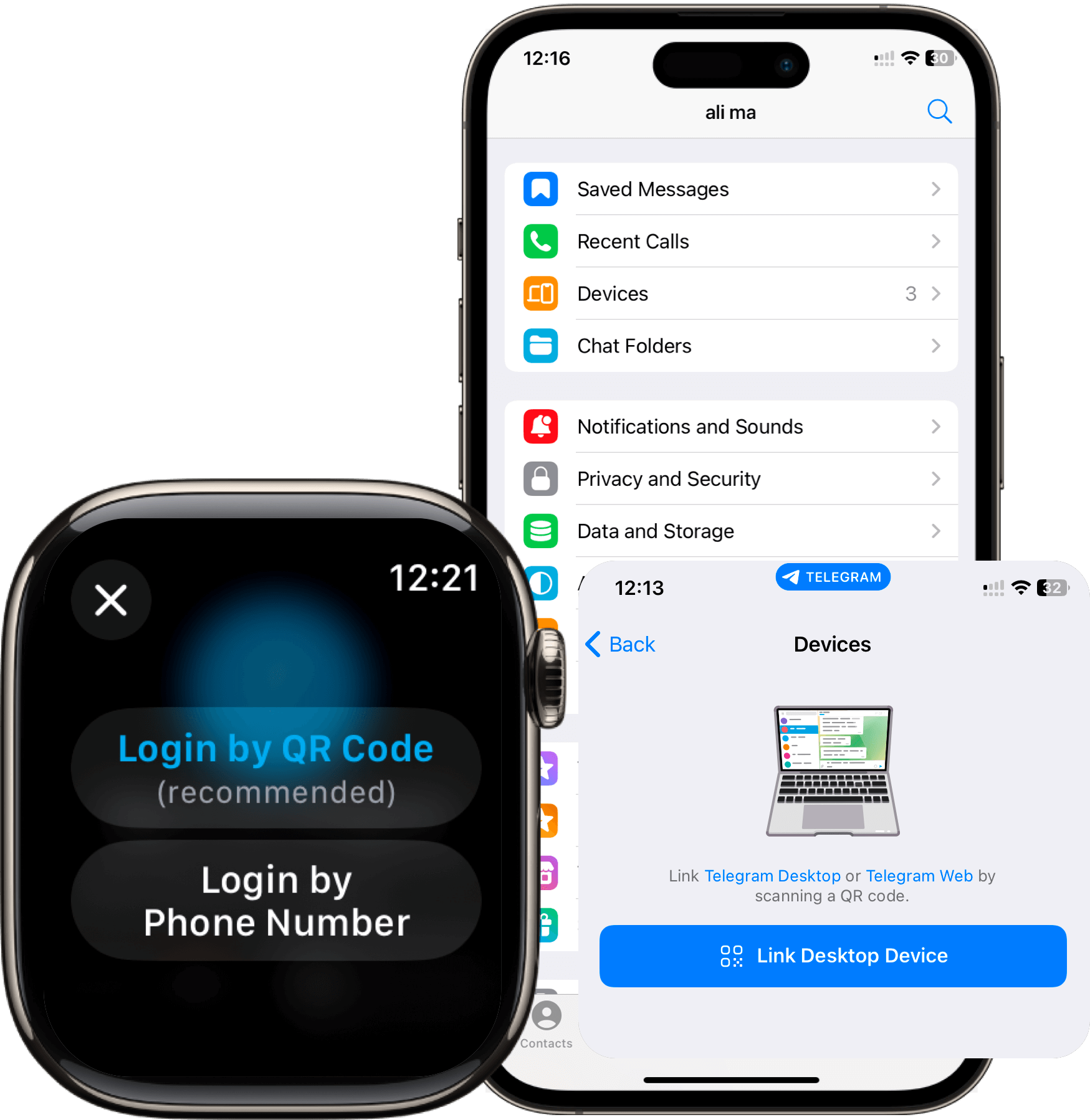 link Telegram account on apple watch by scanning qr code